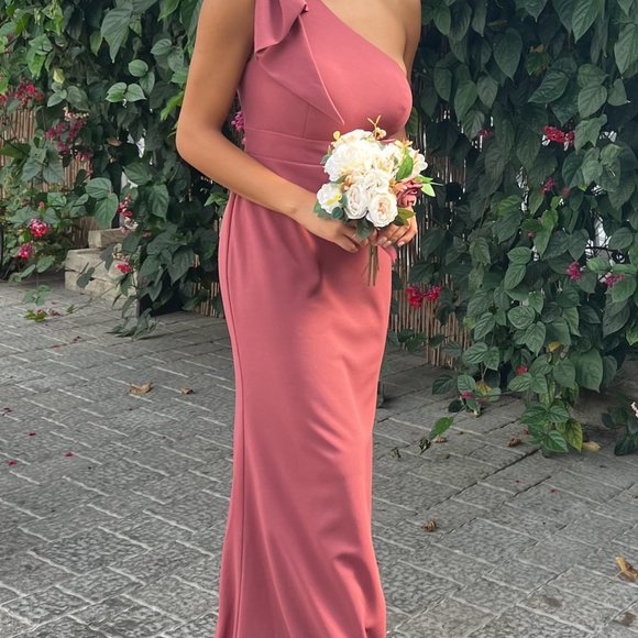 Azazie Bridesmaid Dress Desert Rose One Shoulder - Picture 4 of 4